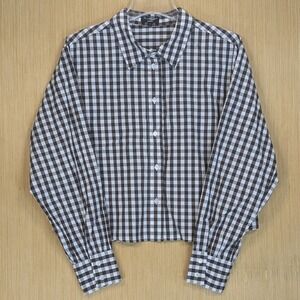 Velvet Heart Chocolate‎ Brown Gingham Cropped Shirt Womens Large Oversized Fall